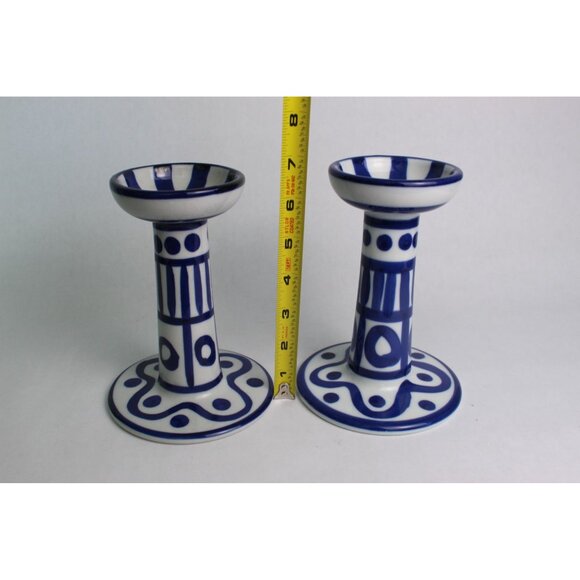 Vintage Dansk Blue & White Porcelain Candlestick Holders | Arabesque - Picture 8 of 10